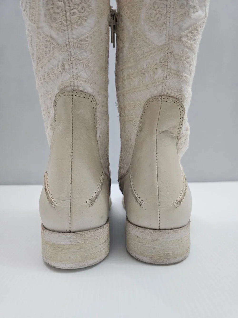 Free People Bren Knee High Boot Womens EU 36 Cream Embroidered Boho Slouchy